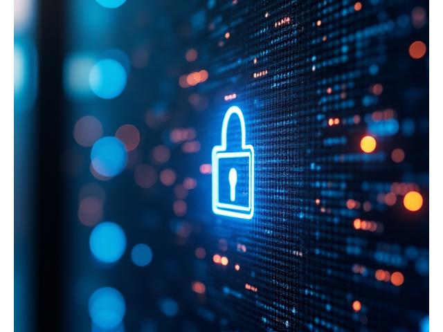 Representación visual de un candado digital y datos fluyendo de forma segura