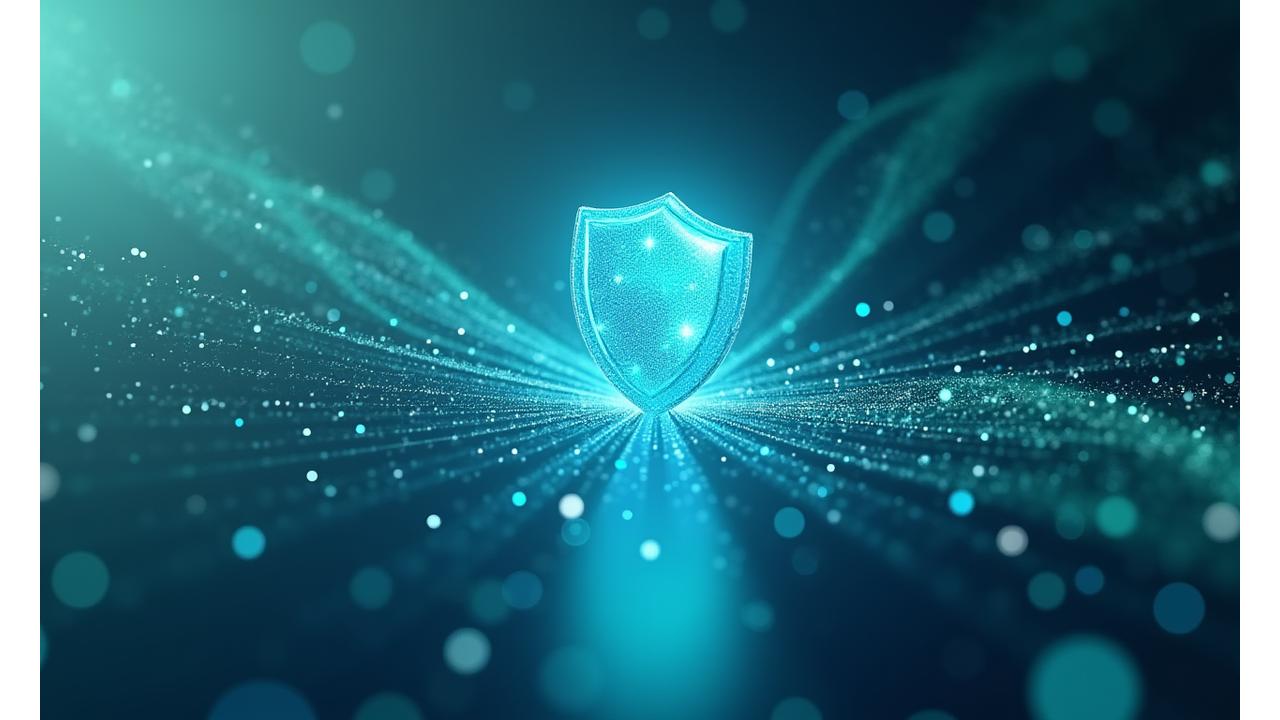 Representación de datos seguros y privacidad digital con un escudo y elementos tecnológicos