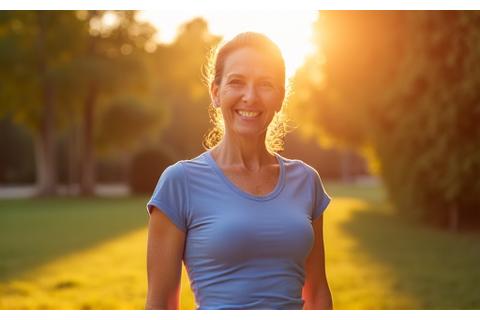 Ana, una mujer de 50 años, sonriendo radiante después de perder peso y mejorar su salud.