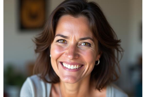 Carmen, 42 años, sonriente y descansada.