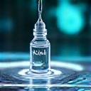 Frasco de NAD+ con una pipeta sobre una superficie tecnológica. 