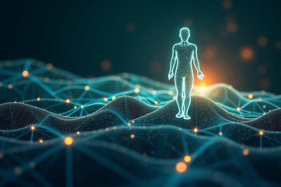 Representación de inteligencia artificial analizando datos de salud y proyectando resultados futuros.